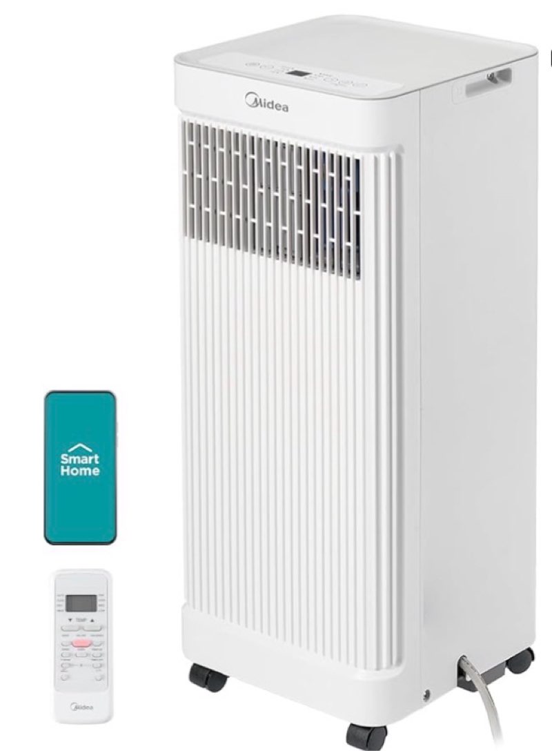 midea 8,500 btu ashrae portable air conditioner, cools up to 150 sq. ft. | 5,000 btu sacc portable ac, smart app & remote control, with dehumidifier & fan mode, window kit, easy-to-use and install