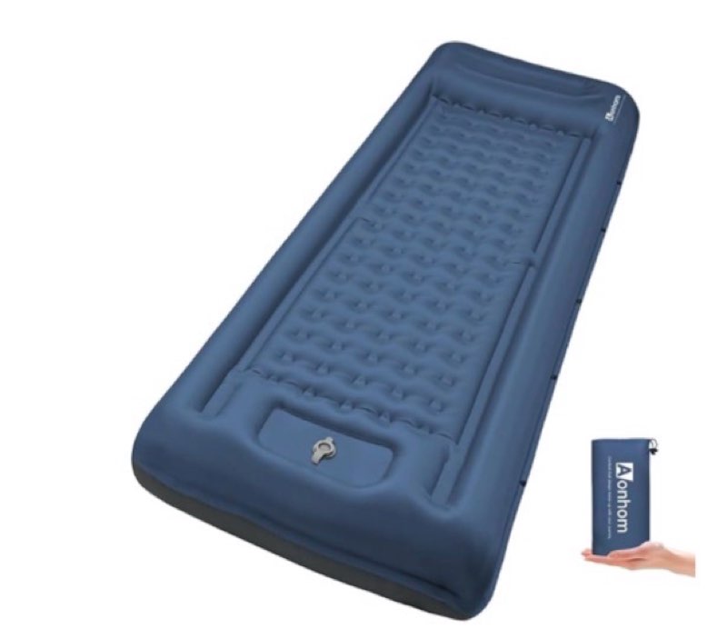 fnarmw camping sleeping pad, extra thick 5 inch camping mat with pillow built-in foot pump inflatable sleeping pads compact for camping backpacking hiking traveling tent?blue grey?