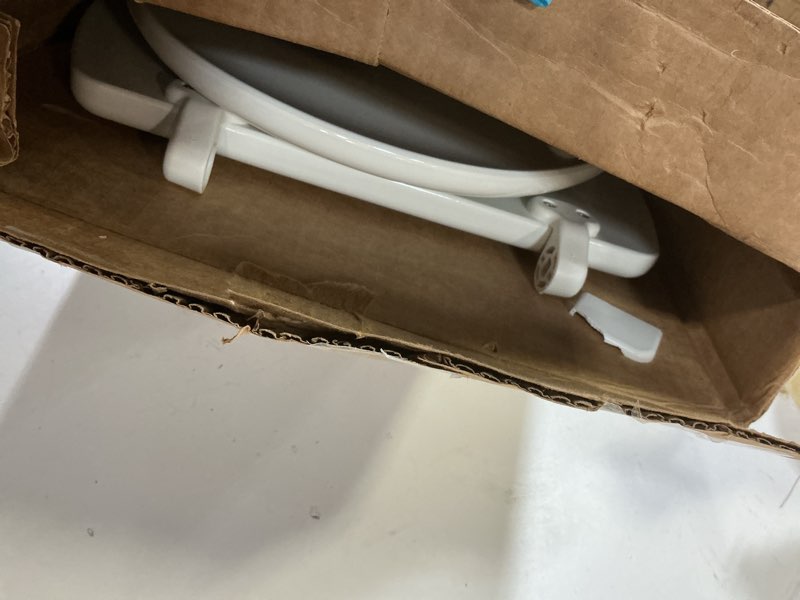 Condition photo showing As Is for Mayfair Linden Slow Close Toilet Seat, Non Slip Heavy Duty Wood, Easy Install, Elongated, White