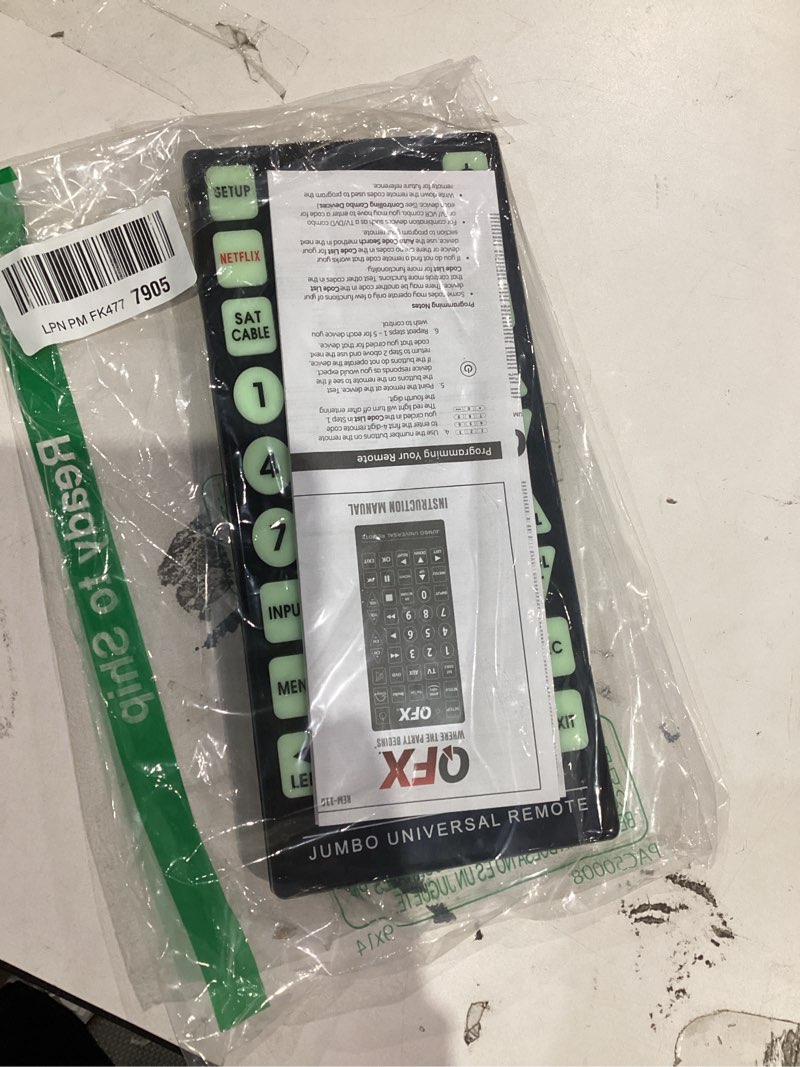 Condition photo showing Good Condition for QFX REM-115 8 in 1 Large Jumbo Universal Remote Control for RCA, Sony, Philips, Samsung, GE, Zenith, Panasonic, Sharp, Toshiba, Daewoo, Hitachi, Sanyo, LG, JVC, Mitsubishi, Emerson, Magnavox