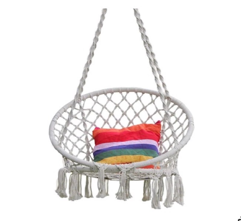 (Similar to stock photo) Hanging Rope Hammock Lounger Chair Macrame Porch Swing for Indoor Outdoor Home Bedroom Patio Deck Yard Garden,Include Hooks No Ceiling Mount Set