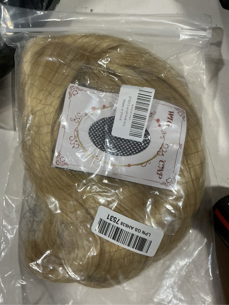 Condition photo showing Good Condition for blonde short bob wig with bangs synthetic straight hair wigs for women | 14 inch cosplay costume bob wig 14 inch colorful wigs funny wigs anime wig anime wig pelucas 27/613(blonde)