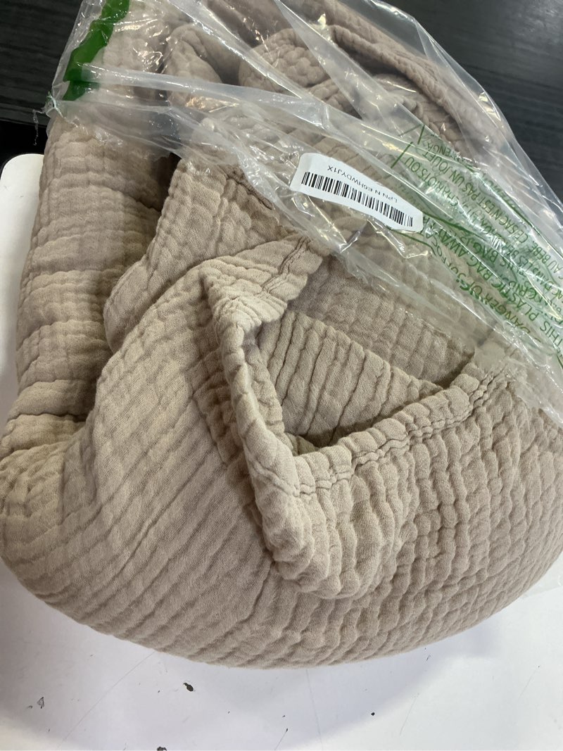Condition photo showing As Is for 100% cotton king size blankets for bed 108" x 90", 6 layers cooling and soft muslin throw blanket, lightweight quilt bedspread coverlet, gauze blanket for adults all season, linen beige 01 - beige king(108" x 90")