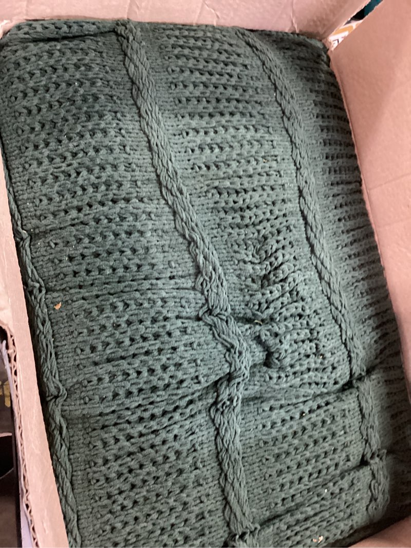 Condition photo showing Good Condition for Boho Knitted Chenille Blanket with Tassels - Lightweight & Soft All-Season Throw - 3D Classic Pattern for Living Room Bedroom Couch, Imperial Green, King 90"x108" Imperial Green King
