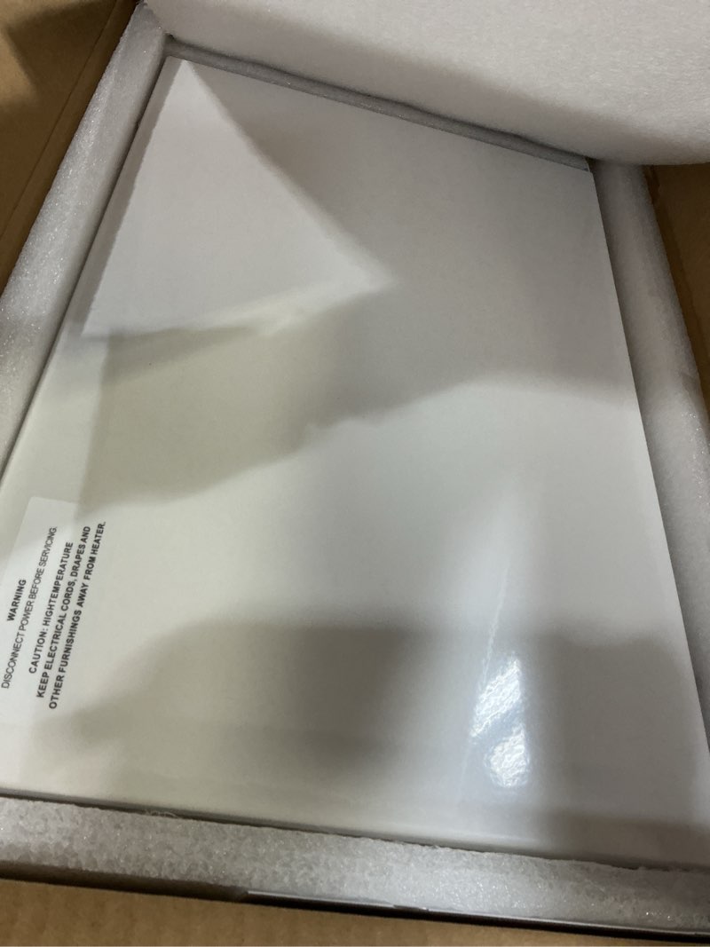 Condition photo showing Good Condition for Model 112 Electric Kickspace heater,compact design,white fan-forced wall heater with built-in thermostat,covers 150 square feet, factory wired 240/208VAC