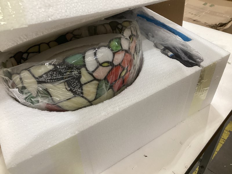 Condition photo showing As Is for werfactory tiffany table lamp bedside pink stained glass lamp butterfly style reading desk light 12x12x18 inches decor bedroom living room home office s275 series