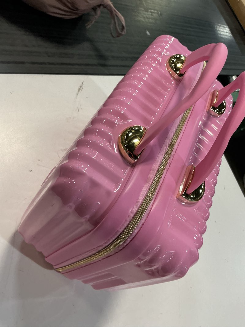 Condition photo showing As Is for hard shell cosmetic travel case, pink, 1 count