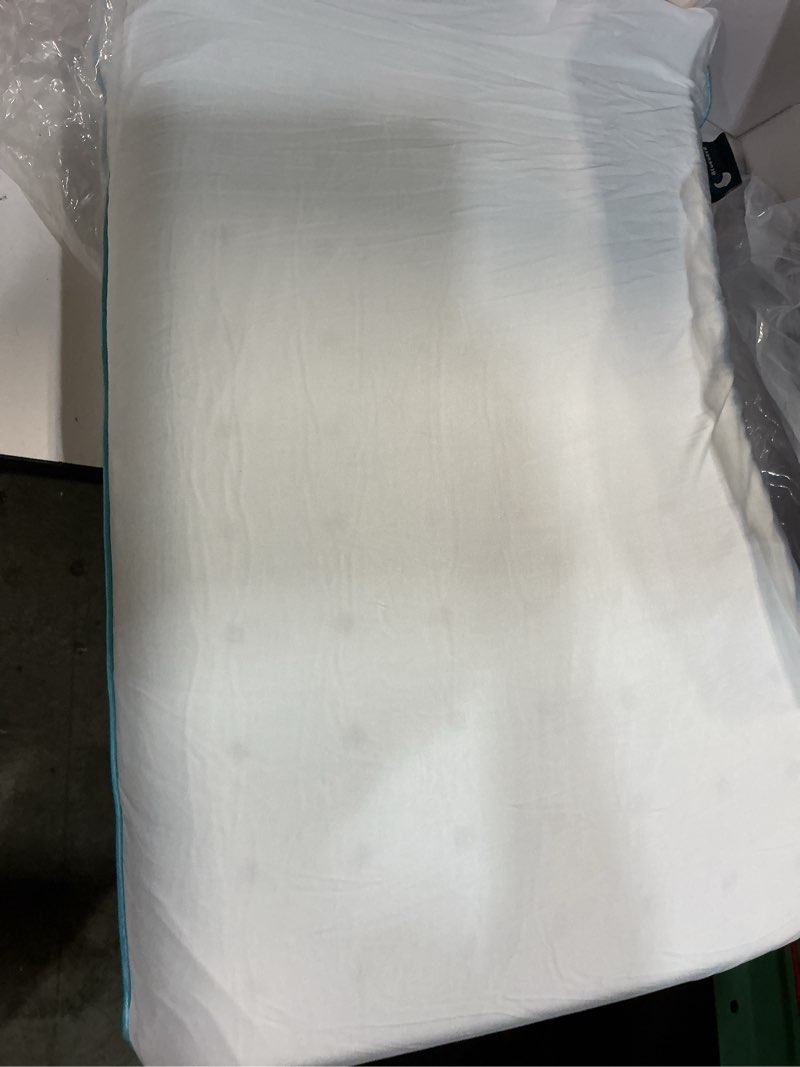 Condition photo showing As Is for bluewave bedding ultra slim max cool carbonblue gel memory foam pillow for stomach and back sleepers - thin, flat design with advanced cooling (2.75-inch height, standard size) 2.75"h ultra slim max cool (standard)