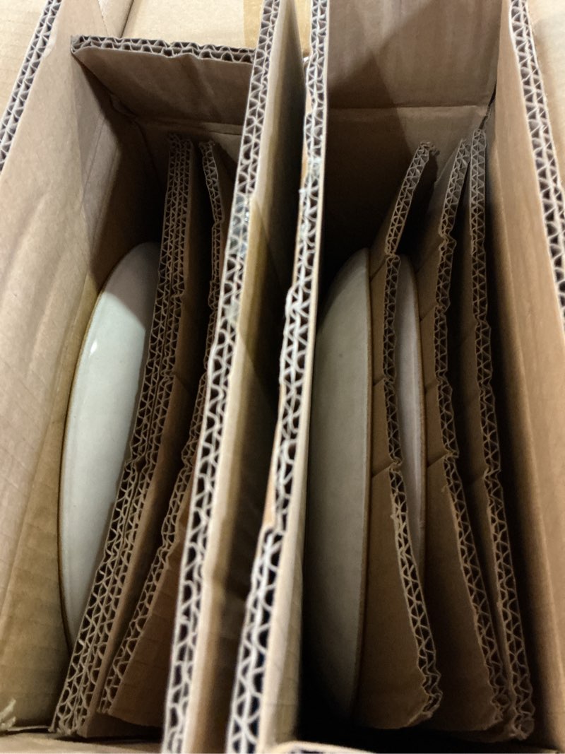 Condition photo showing Good Condition for famiware dinnerware sets for 4, ocean round 12-piece kitchen plates and bowls sets, reactive glaze, microwave and dishwasher safe, scratch resistant, cappuccino white cappuccino white set(12pcs)