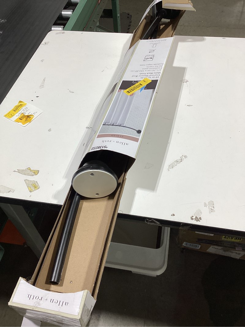 Condition photo showing Good Condition for allen + roth 44-in to 72-in matte black fixed or tension single curve adjustable shower curtain rod