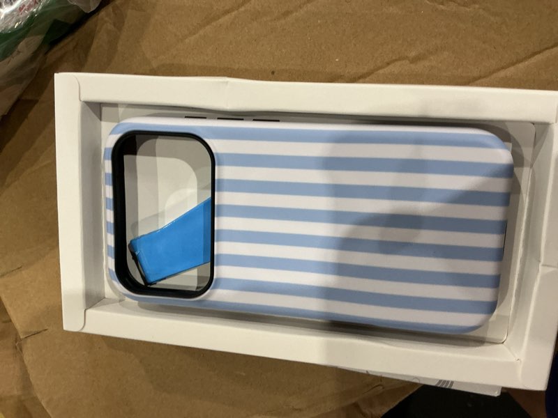 Condition photo showing As Is for tpu phone case for iphone 17 pro, magsafe wireless charging compatible, shockproof slim fit protective cover with anti-yellowing & raised camera protection (blue stripe, iphone 17 pro(6.3")) iphone 17 pro(6.3") blue stripe