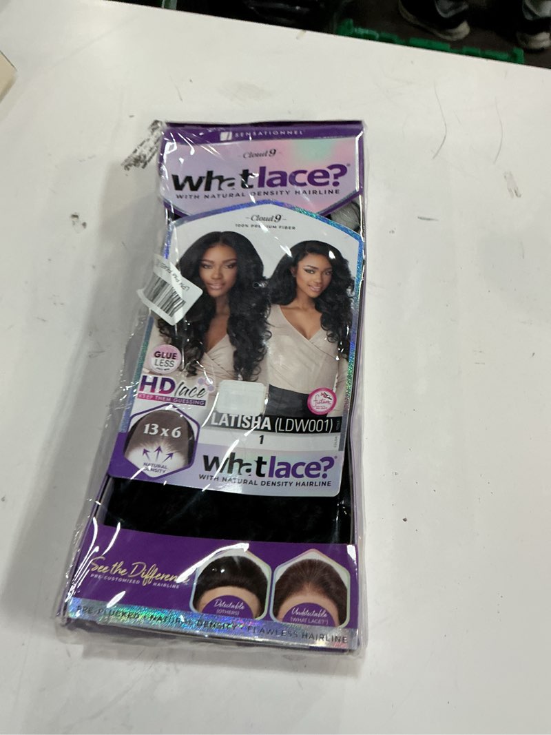 Condition photo showing New/Like New for Sensationnel What Lace 13X6 Wigs - Latisha Lacefrontal Hand Tied Glueless Synthetic With Natural Density Preplucked Hairline (Jet Black 1)