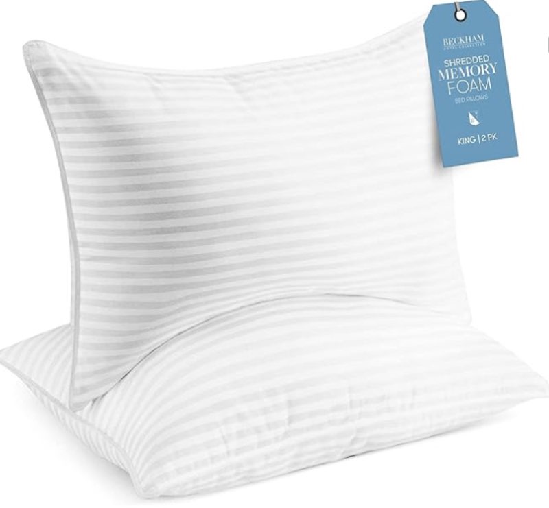 Beckham Hotel Collection King Size Memory Foam (Adjustable Fill) Bed Pillows Set of 2 - Cooling Shredded Foam Pillow for Back, Stomach or Side Sleepers