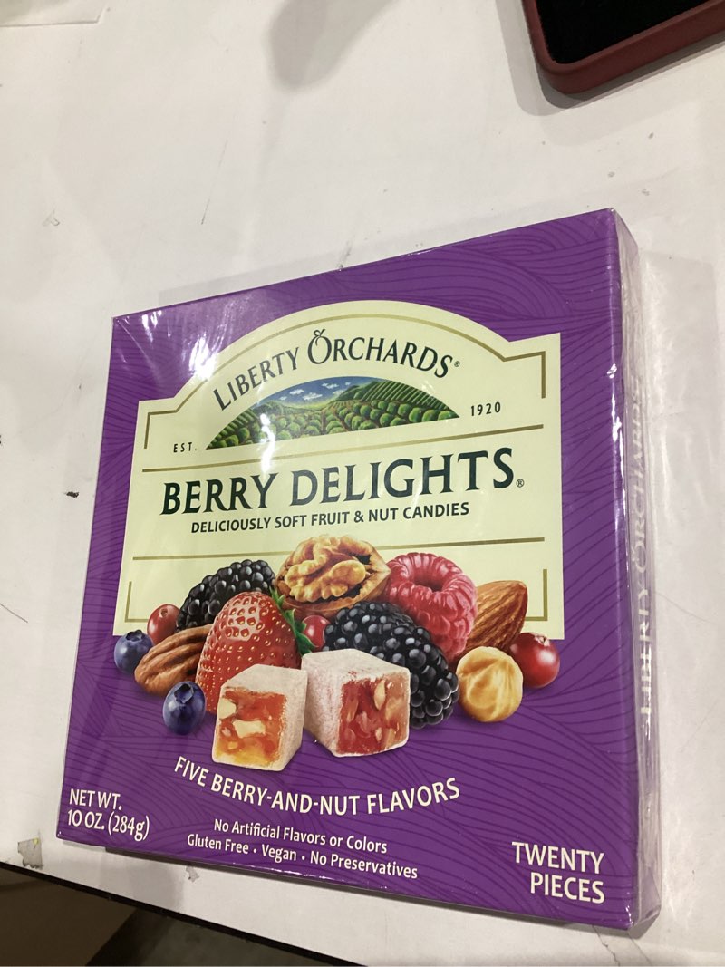 Condition photo showing New/Like New for Liberty Orchards, Berry Delights - Assorted Vegan Berry Snack, Gluten Free, Lokum Nuts Strawberry, Blueberry Walnut Turkish Delight Candy Gift Box 10 Oz