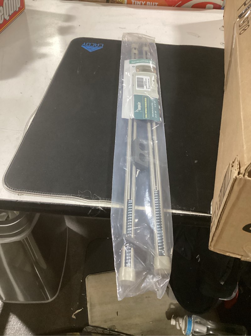Condition photo showing As Is for 2 pack tension rod oval spring tension curtain rod adjustable 22 to 36 inches small short nickel tension rods no drilling spring loaded curtain rods for doors and windows, 22-36 inch, brushed nickel 22-36 inch 2 pack brushed nickel