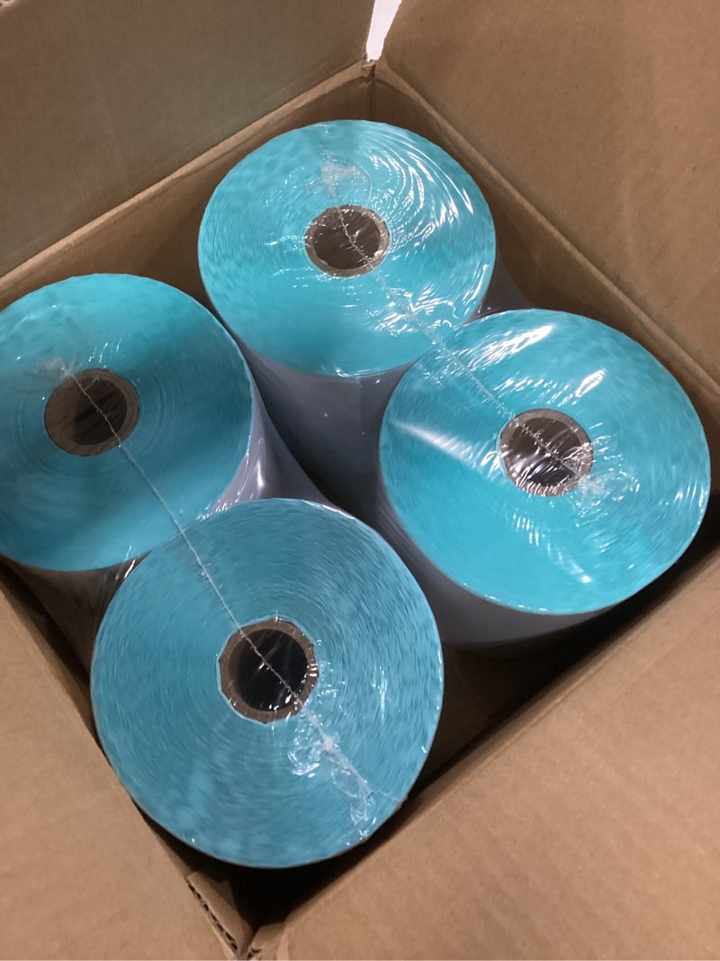Condition photo showing New/Like New for 9527 product fanfold 4 x 6 direct thermal labels with blue background paper perforated shipping labels for thermal printers, 100 label per stack, 1 stack 1 stacks | 100 labels blue