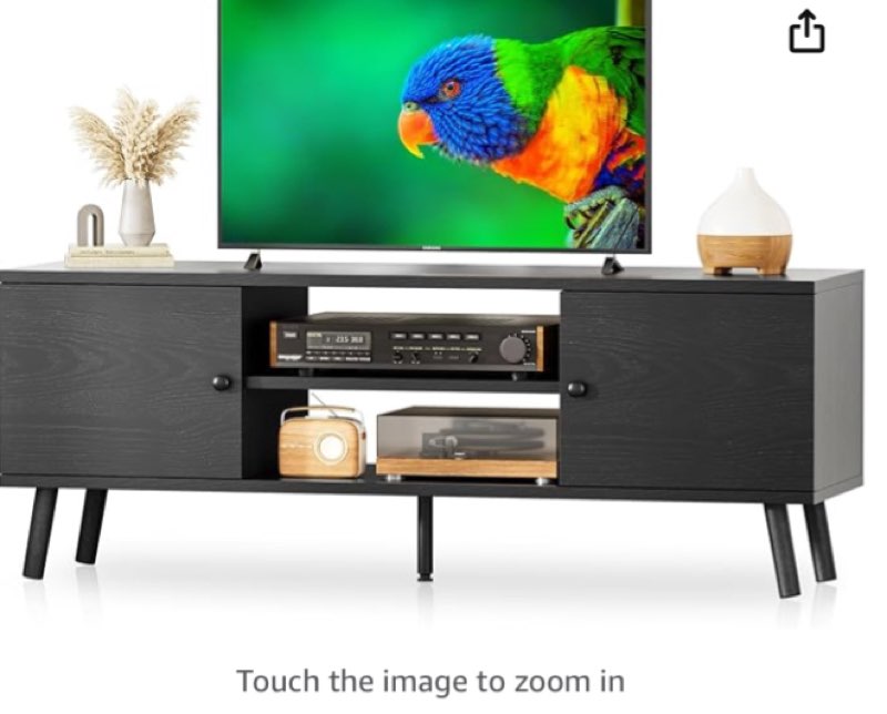yssoa tv stand for 55 60 inch living room, 2 cabinet media console table, entertainment center with storage, soft hinge door with handle, wood feet, bedroom furniture-black