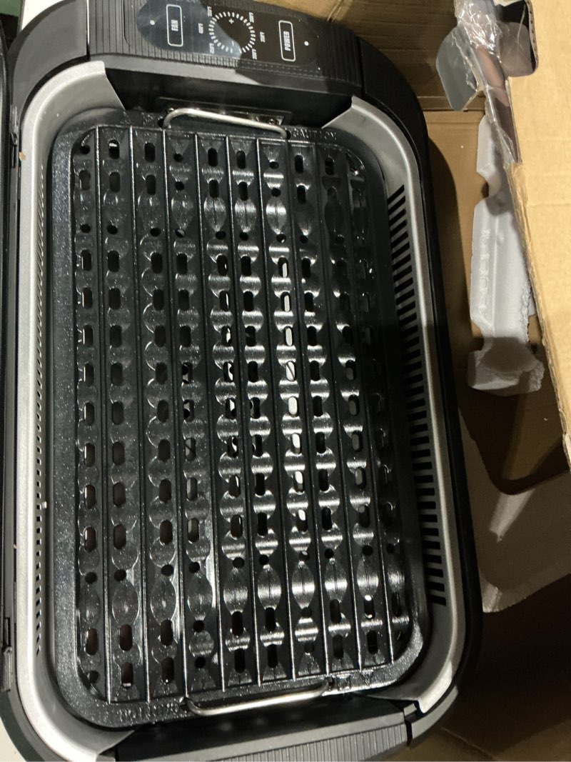 Condition photo showing Good Condition for electactic smokeless electric grill & griddle for indoor cooking, nonstick contact grill with 6-level temperature control, dishwasher safe plates, auto shut-off, ideal for kitchen, apartment, home hinged lid