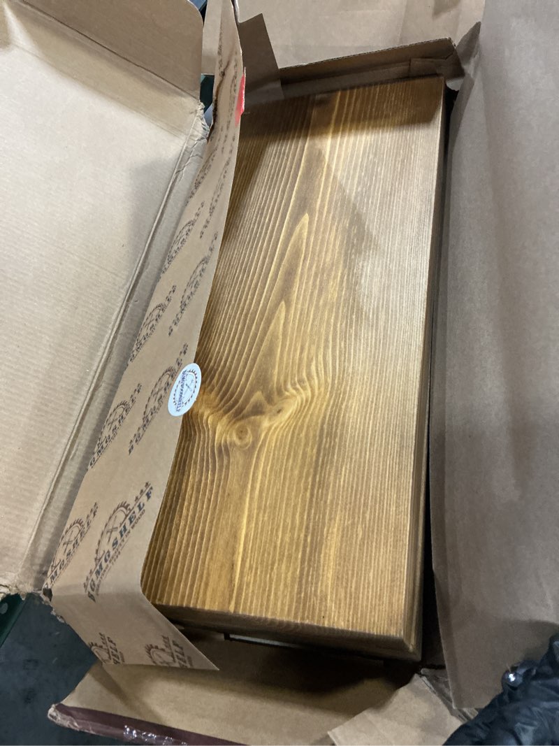 Condition photo showing Good Condition for bgmg wood floating shelves for wall 16 inch set of 2, rustic wooden wall mount shelves for living room bedroom kitchen farmhouse-16x6.7x1.25 inch- gold oak gold oak 16 inch