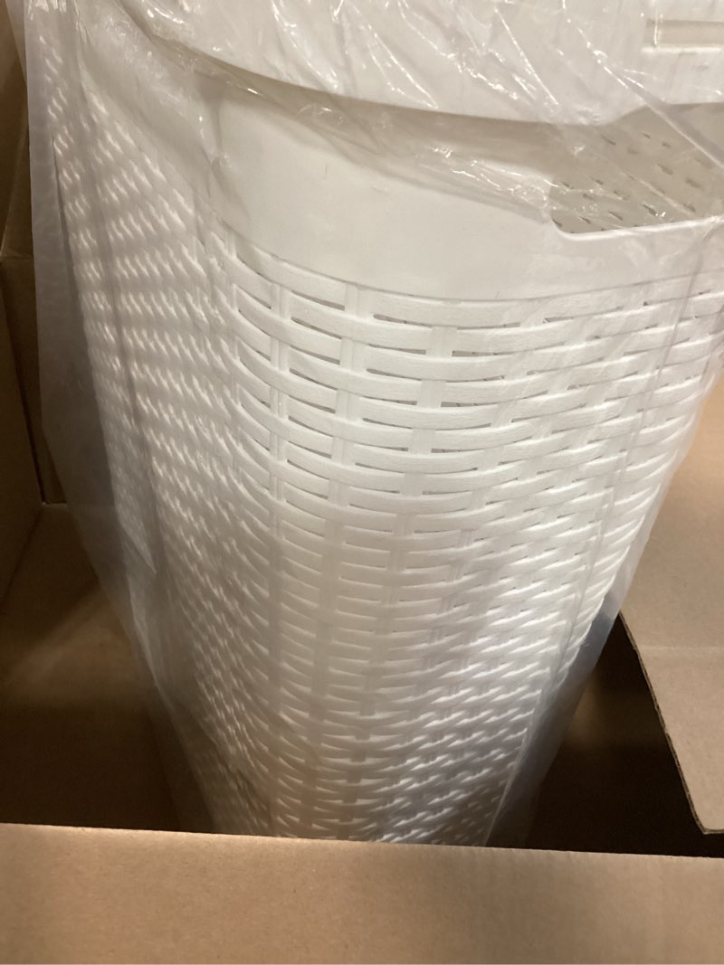 Condition photo showing New/Like New for Mind Reader Slim Laundry Hamper with Lid, 40L Clothes Basket, Premium Wicker Design, Plastic, White White Single