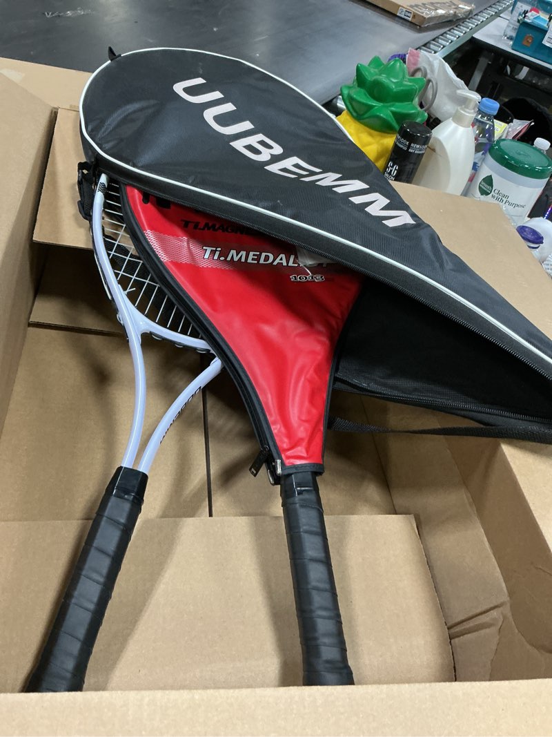 Condition photo showing As Is for Tennis Racket Pre-Strung Lightweight 27 Inch Racquet Recreational Adult Rackets for Men Women Students Training Tennis Starter Kit with Balls,Carry Bag and Overgrips Red/White - 2 Rackets