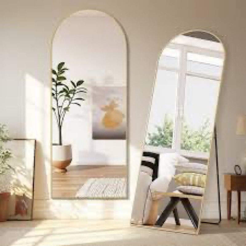 arched full-length mirror, aluminum alloy frame, tempered glass floor mirror