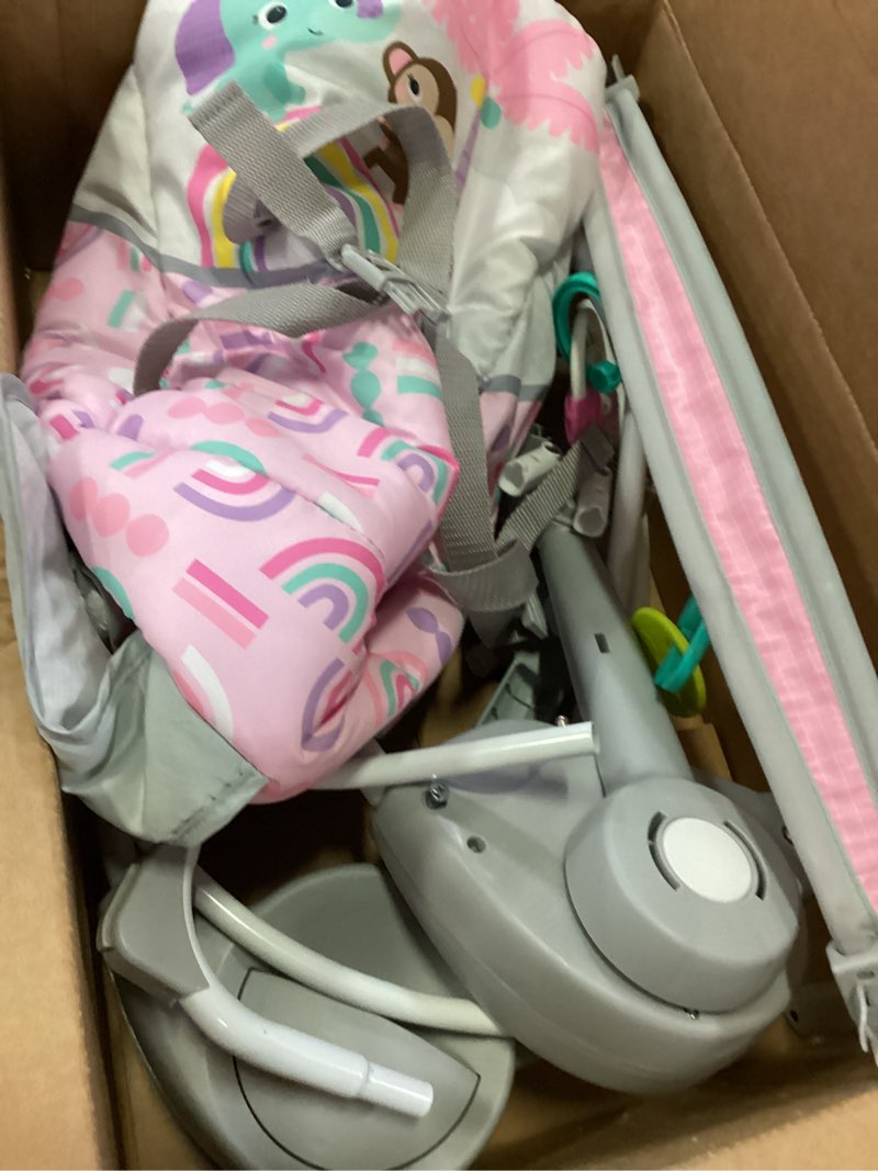 Condition photo showing As Is for bright starts pink paradise portable compact automatic baby swing with music, unisex, newborn +