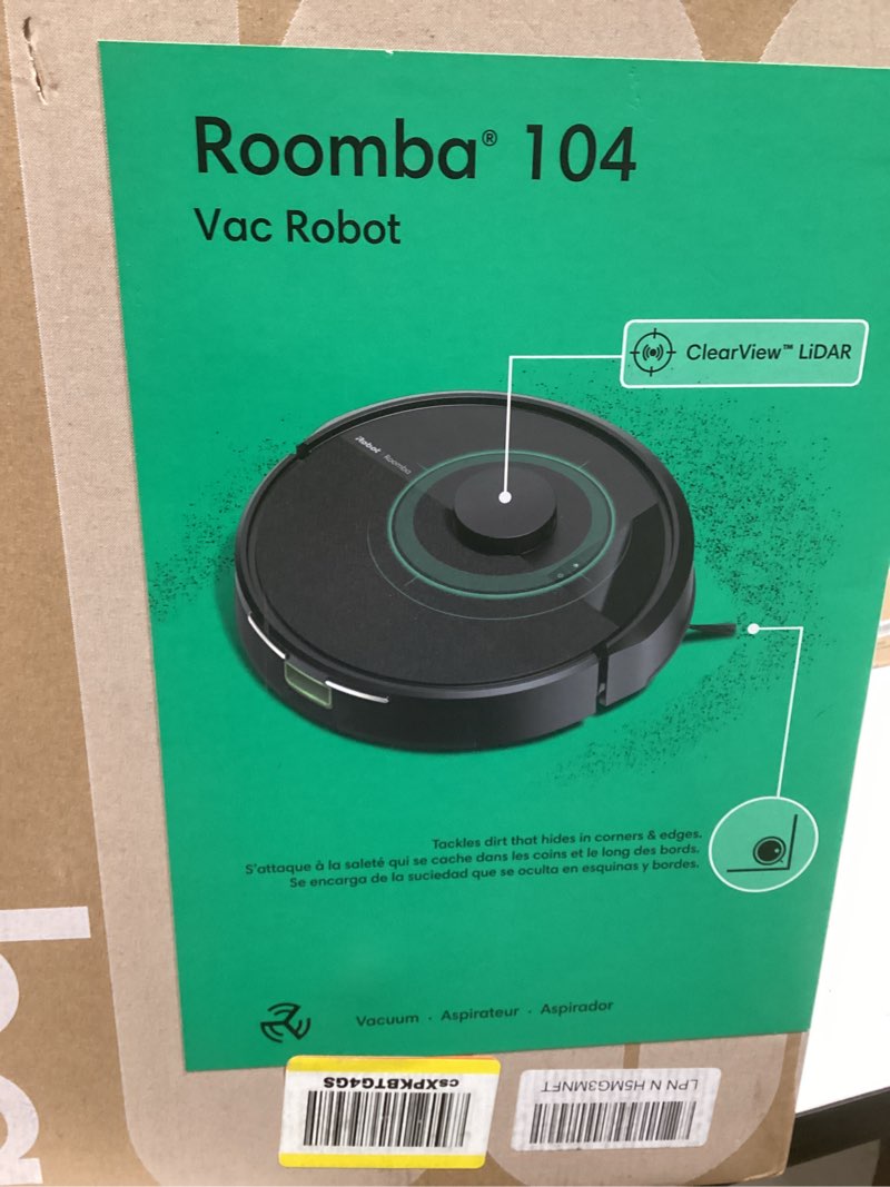 Condition photo showing Good Condition for iRobot Roomba 104 Vac Robot Vacuum - Intense Power-Lifting Suction, Smart & Fast Home Mapping, Ideal for Pet Hair, LiDAR Navigation, Multi-Surface Cleaning, Cleans in Neat Rows, Self-Charging