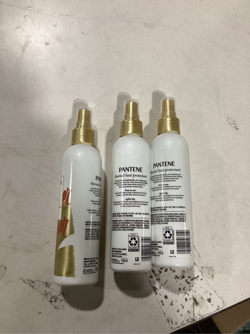 Condition photo showing As Is for Pantene Pro-V Heat Protectant Spray, Thermal Heat Primer for Hair, Pack of 3, 21.6 oz total