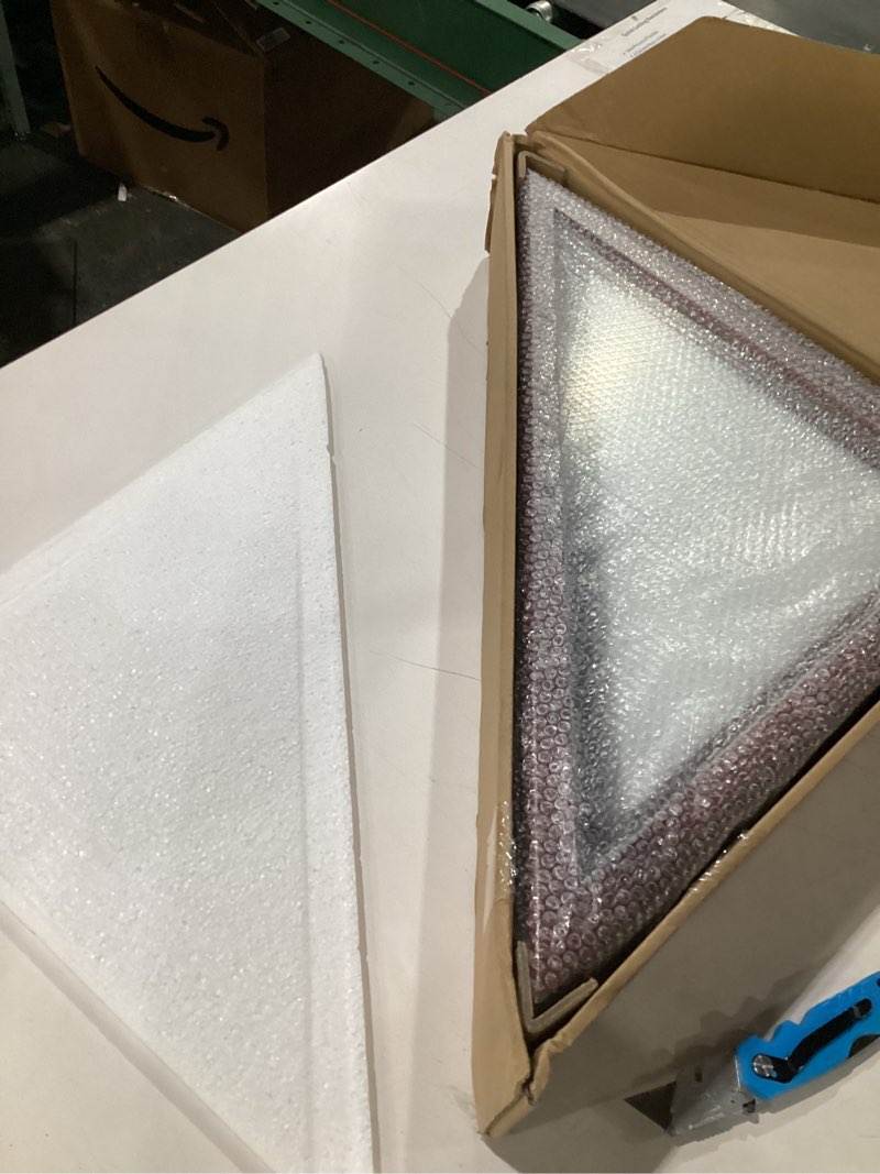 Condition photo showing New/Like New for glass front flag display case for 5' x 9.5' folded burial flag, mahogany solid wood frame, wall mount military flag box display case for veterans