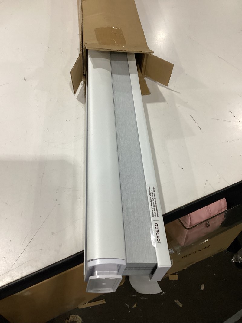 Condition photo showing As Is for joydeco no tools no drill window blinds for indoor windows, blackout shades cellular shades cordless, no drill blinds for windows, window shades for home, bedrooms, doors (white, 34" w x 64" h) white - no drill design 34"w x 64"h