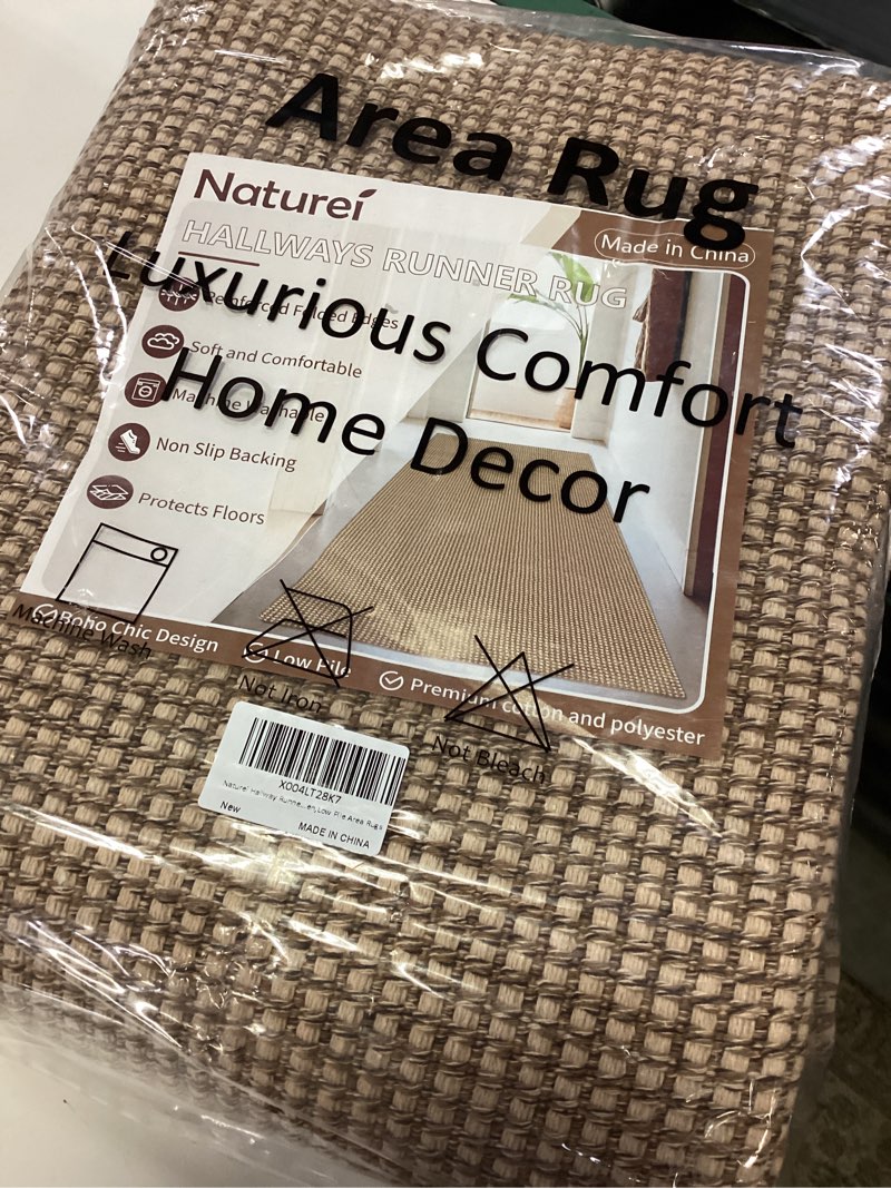 Condition photo showing New/Like New for kitchen runner rugs non slip washable, 3x5 ft kitchen mats for floor, woven cotton soft area rugs for entryway, kitchen sink, bedroom, laundry room 5' x 3' (rectangular) orange/tan/brown