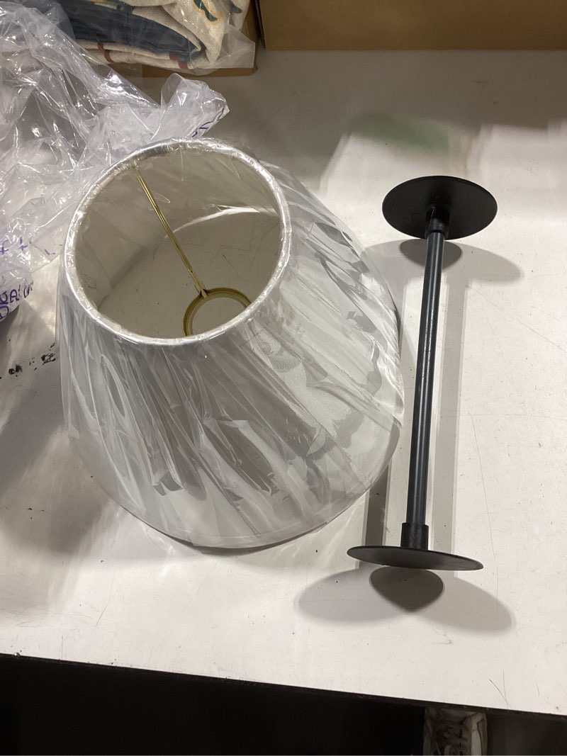 Condition photo showing As Is for aspen creative 58730a transitional hardback empire shape uno construction lamp shade in white, 4" top x 9" bottom x 6-1/2" slant height, slip uno 33mm