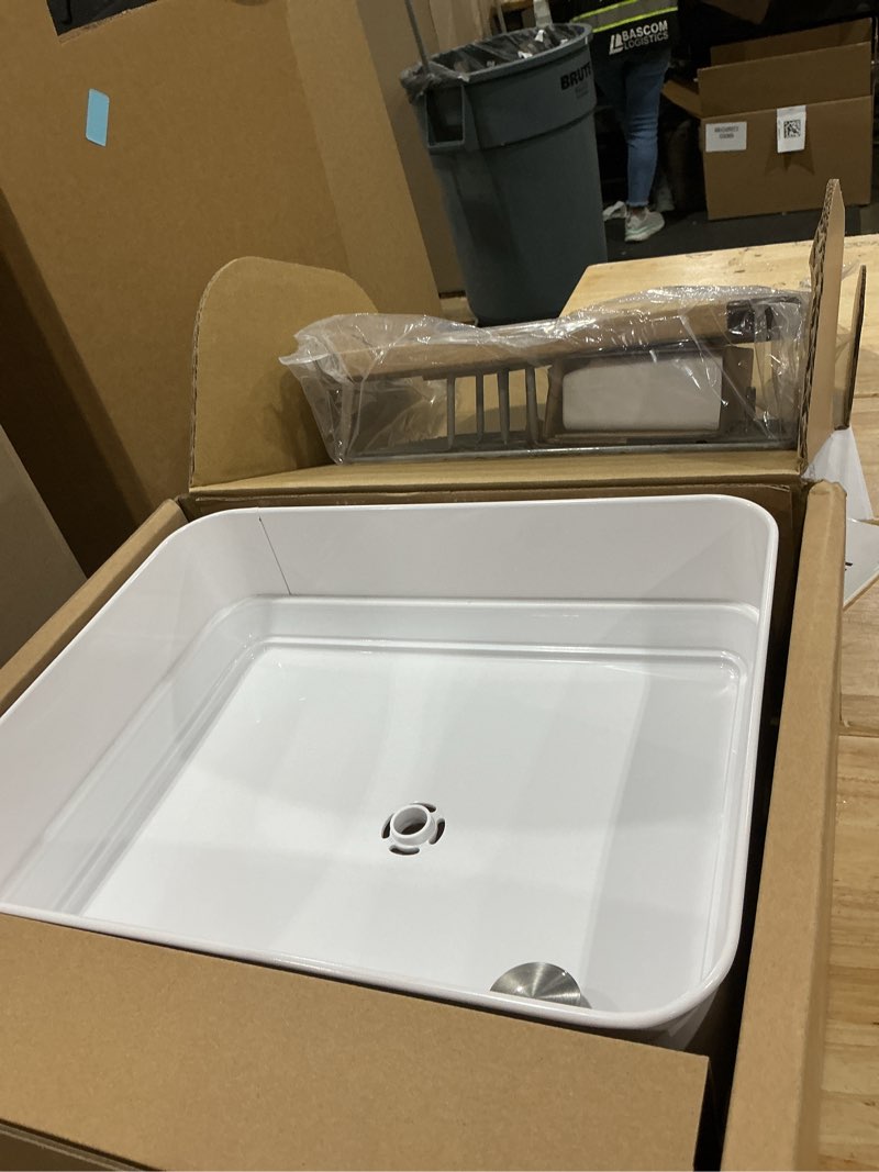 Condition photo showing New/Like New for simplehuman compact dish drying rack with stainless steel frame, 360º easy drain swivel spout, utensil holder, anti-residue coating, moisture control surface, white white compact (15'' x 15.5'' x 7.5'')