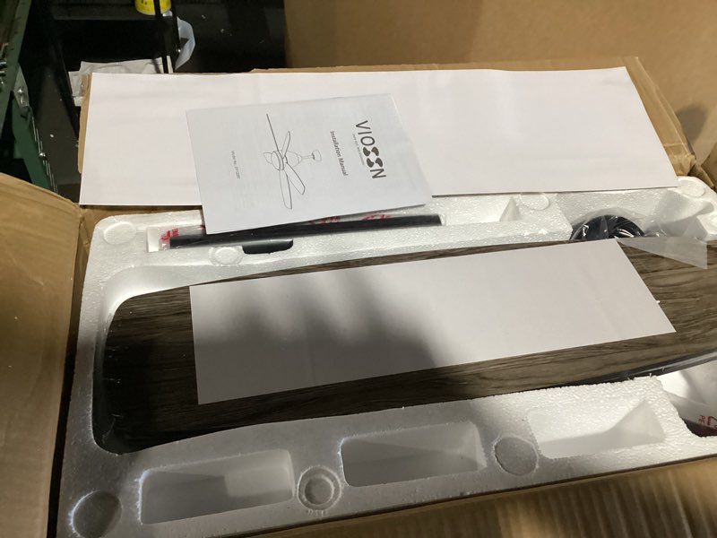 Condition photo showing As Is for Smart Ceiling Fan with Light, 52 Inch Modern Black Outdoor Ceiling Fan and Remote/App, Dimmable Tri-Color LED and Reversible Motor for Indoor Bedroom/Outdoor Covered Patio