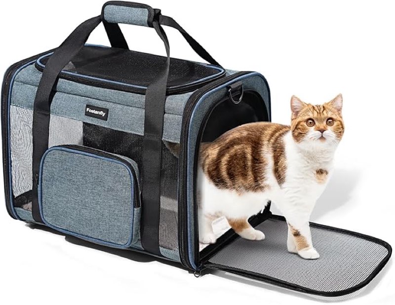 Fostanfly Cat Carriers for Large Cats 20 lbs, Dog Carriers for Small Dogs, TSA Approved Pet Carrier for Medium Cats Under 25 Dog Travel Bag with Big Pocket,4 Ventilated Windows, 3 Doors (Similar to the stock photo)
