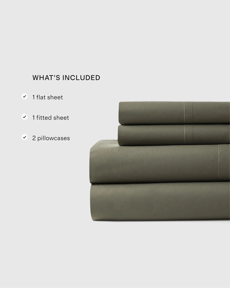 quince organic crisp percale sheet set 3 pieces/size king color: dusty olive