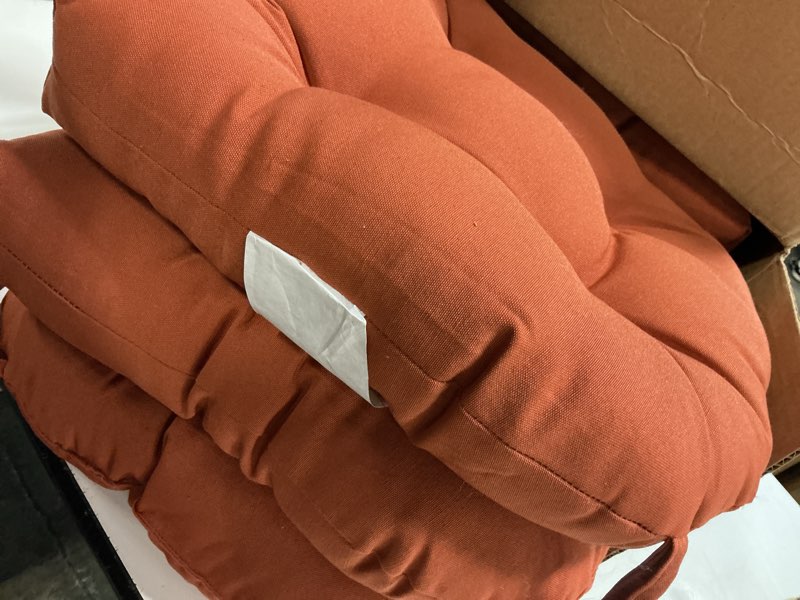 Condition photo showing Good Condition for blazing needles 16-inch rounded back tufted twill chair cushion, spice, 16 x 16, 6 count spice 16 x 16