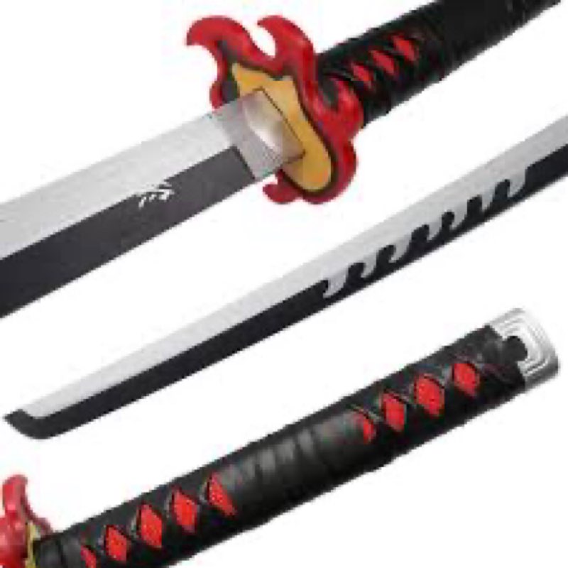 Bamboo Demon Slayer Sword for Cosplay, Katana Sword Samurai Anime Swords 41 inches (Kamado Tanjirou Fire)