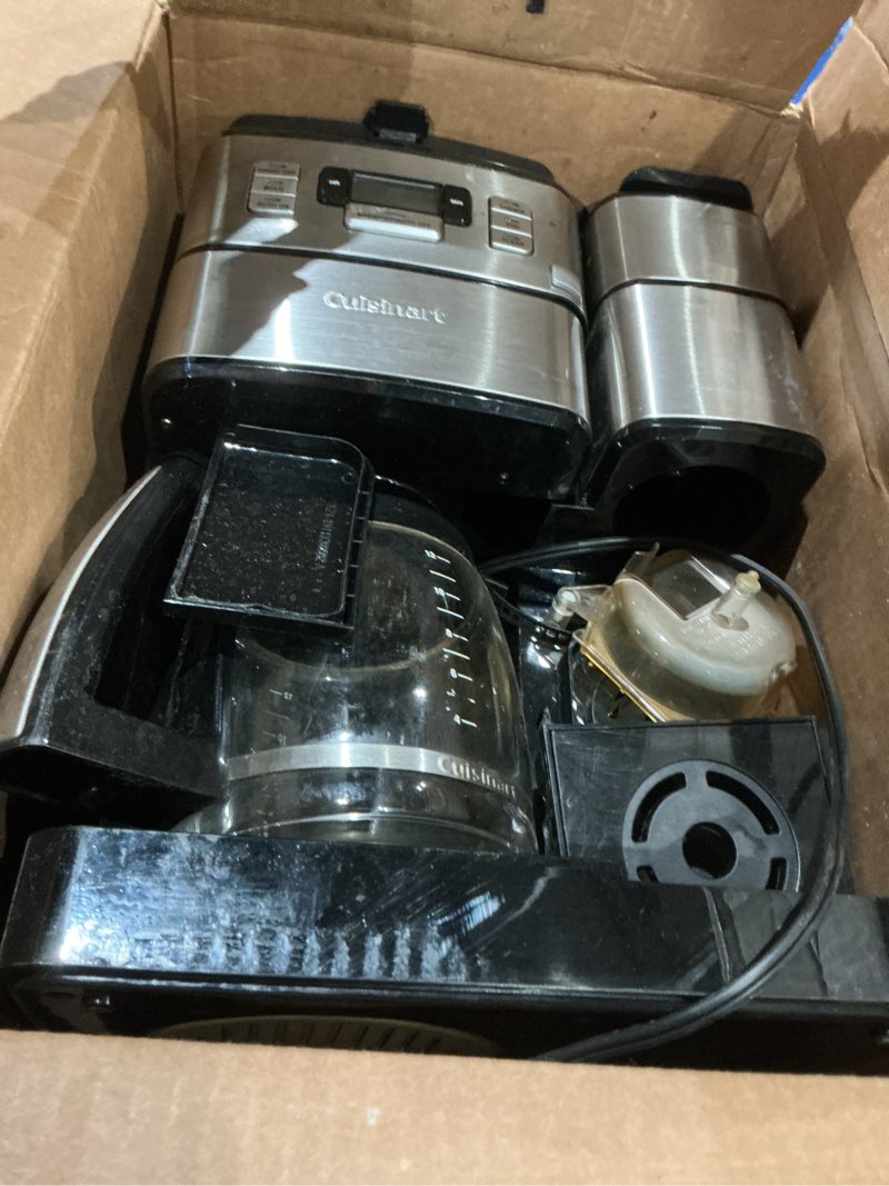 Condition photo showing As Is for cuisinart coffee center grind and brew plus, built-in coffee grinder, coffeemaker and single-serve brewer with 6oz, 8oz and 10oz serving size, black/silver, ss-gb1nas 12-cup glass grind & brew plus stainless