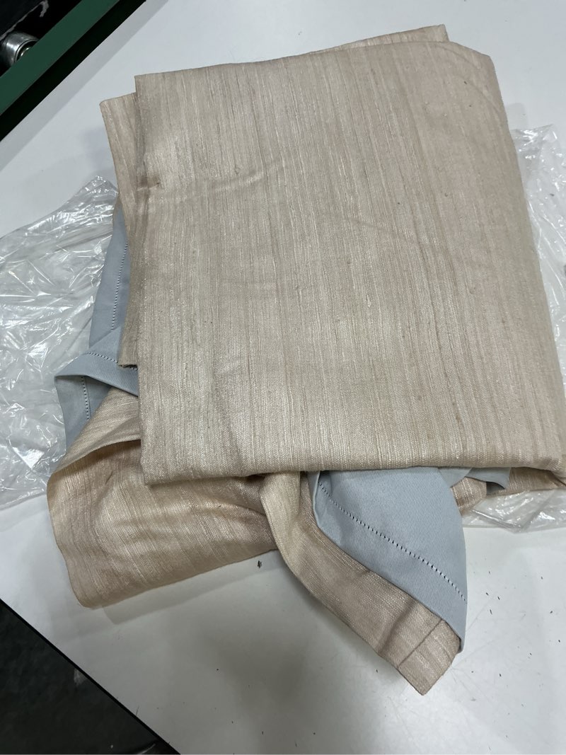 Condition photo showing Good Condition for quince raw silk curtain panel single panel 48” x 84” cotton lined ivory