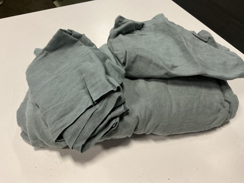 Condition photo showing Good Condition for european linen fitted sheet set, full, dusty blue