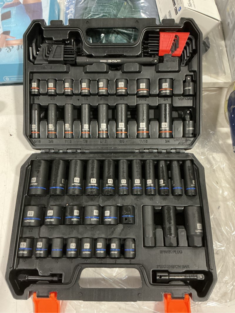 Condition photo showing Good Condition for llndei 3/8 inch drive 12 point socket set 71 piece,sae(5/16-3/4in) and metric(8-22mm),deep & shallow,cr-v.with drill socket adapter & extension bar 3/8 in,hex key set 12pt can also be used on 6pt