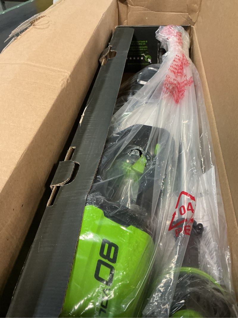 Condition photo showing Good Condition for greenworks 80v 16 inch brushless string trimmer, 2.0ah battery & rapid charger included, st80l210 16" brushless - gen 1 (2.0ah) silver, black, green