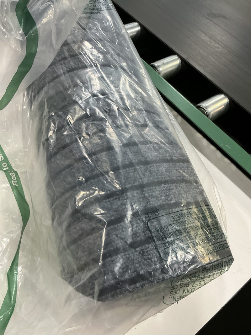 Condition photo showing Good Condition for custom size runner rug 2 ft x 10 ft, 2-82ft carpet runners hallway entryway kitchen garage laundry room area rugs with non-slip rubber backing, gray with black stripe stripe/gray 2' x 10'