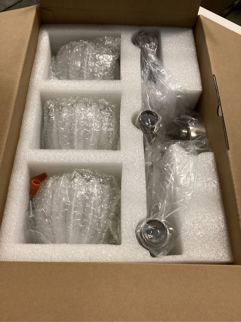 Condition photo showing Good Condition for Bathroom Light Fixtures, 3-Light Vanity Wall Light Over Mirror with White Tulip Glass Shade for Bedroom Living Room (Bulb Not Included), Satin Nickel 3 Heads-Nickel Base-Tulip White Hardwired