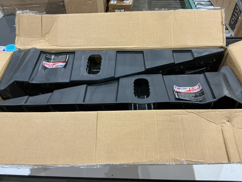 Condition photo showing Good Condition for car ramps for oil changes and lift, portable high profile car ramps for garage, heavy duty tire ramps for larger vehicles and support jack, 2pcs