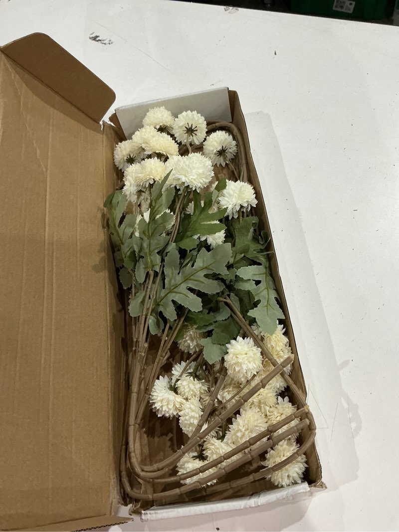 Condition photo showing As Is for 10pcs ivory silk fake flowers mini chrysanthemum flower stems bulk vase filler floral arrangement supplies for home decor diy wedding centerpieces