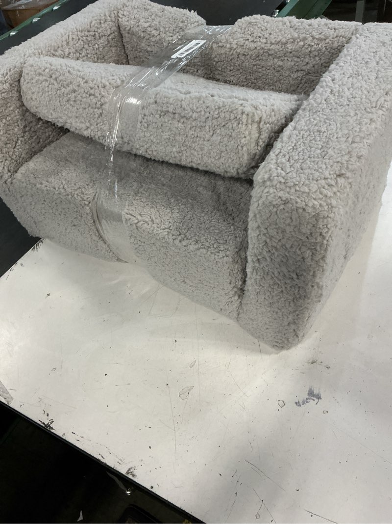 Condition photo showing As Is for delta children cozee flip-out sherpa 2-in-1 convertible chair to lounger for kids, grey