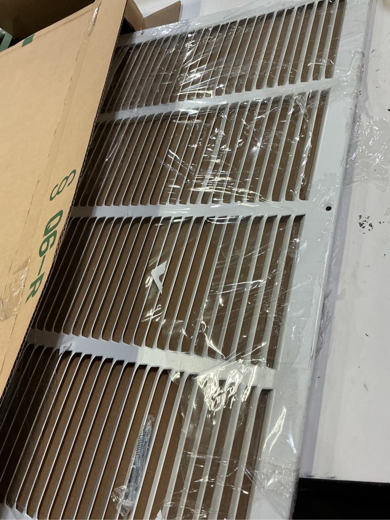 Condition photo showing Good Condition for 24"w x 24"h [duct opening size] steel return air grille, air return vent cover for ceiling and sidewall - hvac air vent covers - [outer dimensions: 25.75"w x 25.75"h] 24"w x 24"h [duct opening]